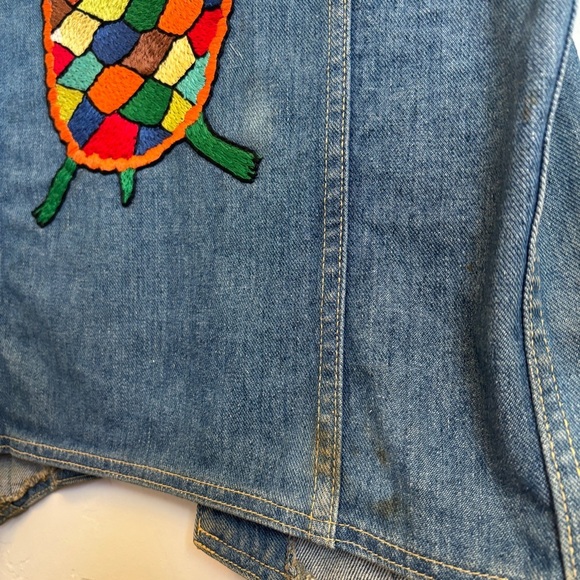 Vintage 70s Turtle Kitschy Handmade Crewel Lee Denim Jean Vest Hippie OOAK - Picture 10 of 14